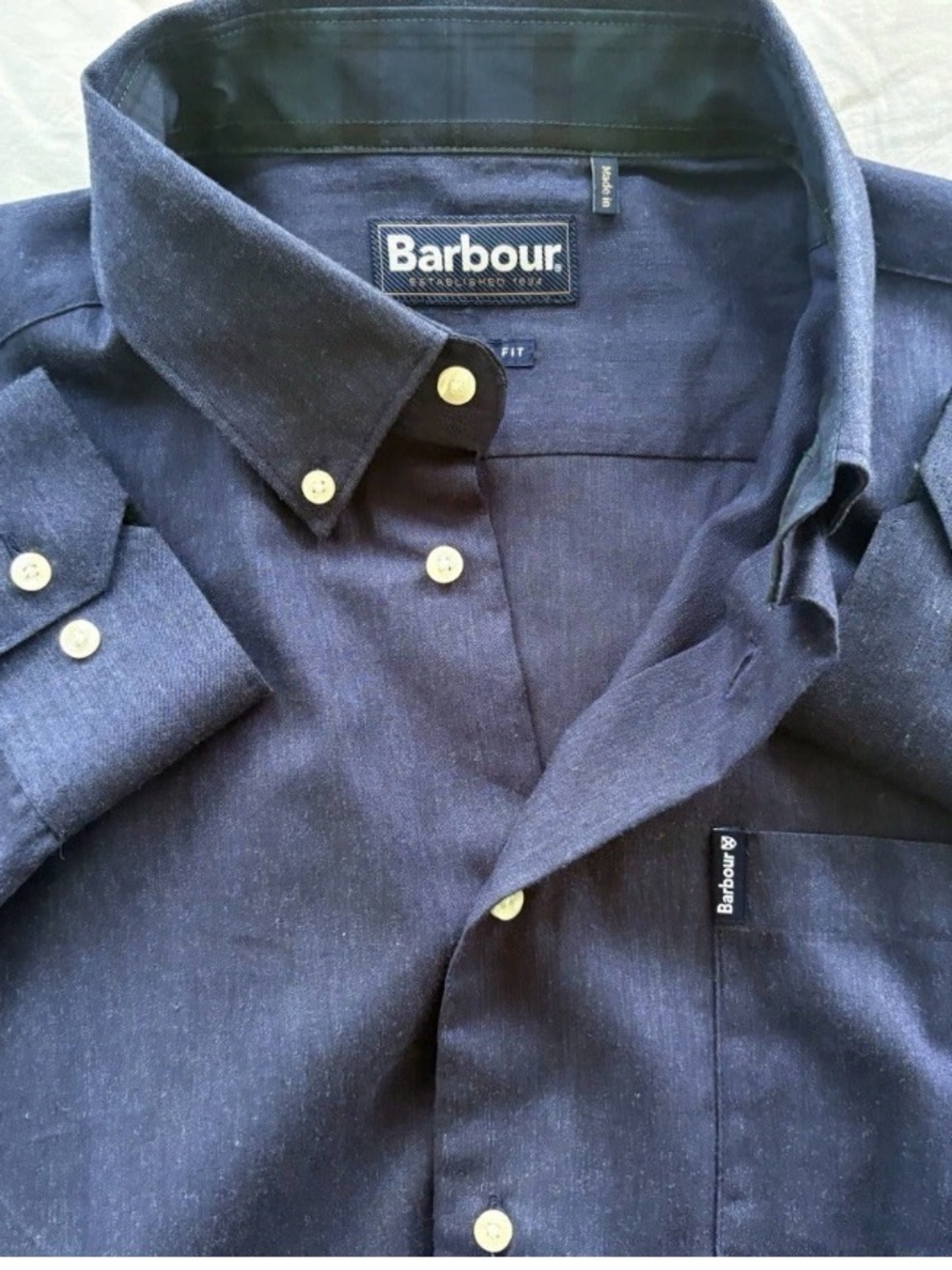 Barbour Lambton Men’s XL Navy Tailored Fit Cotton Shirt NWOT